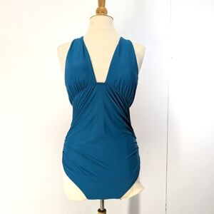 Ziola NWT Turquoise Plunge Swimsuit Adjustable Straps Shirred Sides M